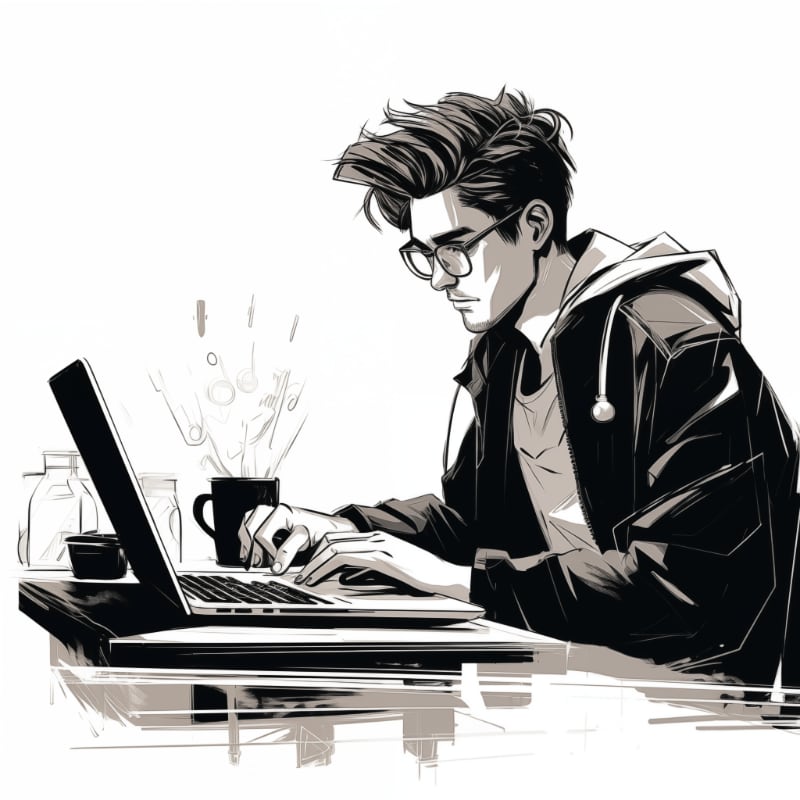 A guy working at a laptop